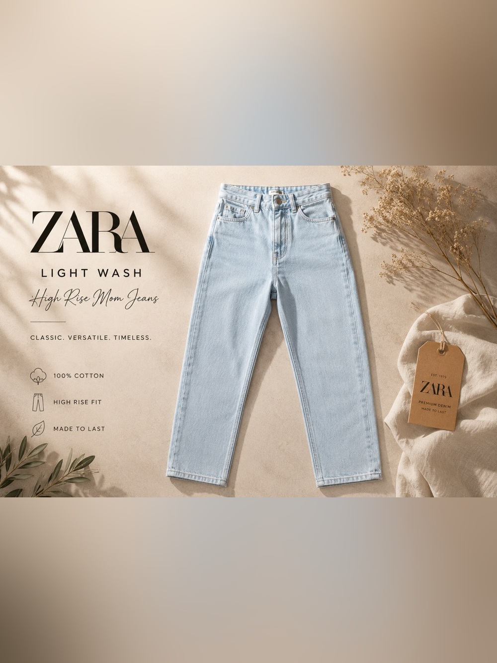 Zara Light Wash High Rise Mom Jeans Women’s Size 4 Straight Leg Denim